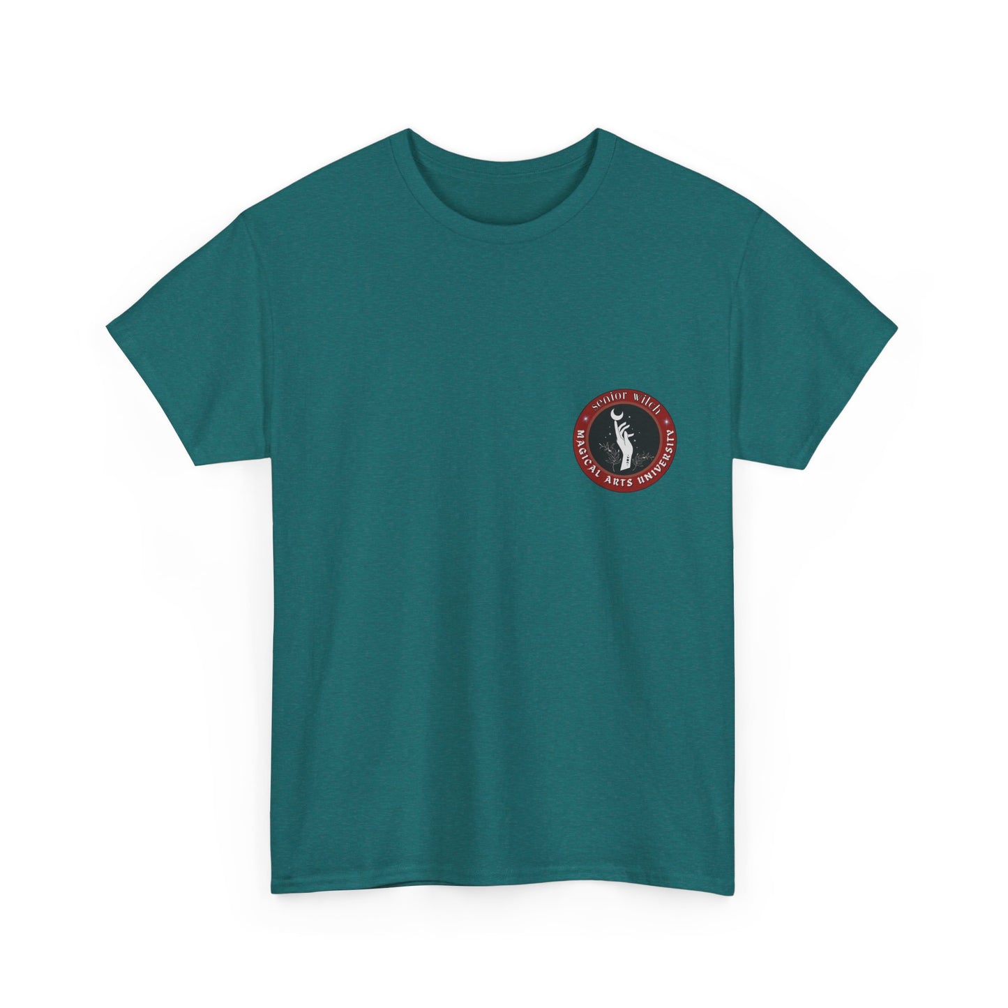 Senior Witch printed badge/Emblem front Unisex Heavy Cotton Tee