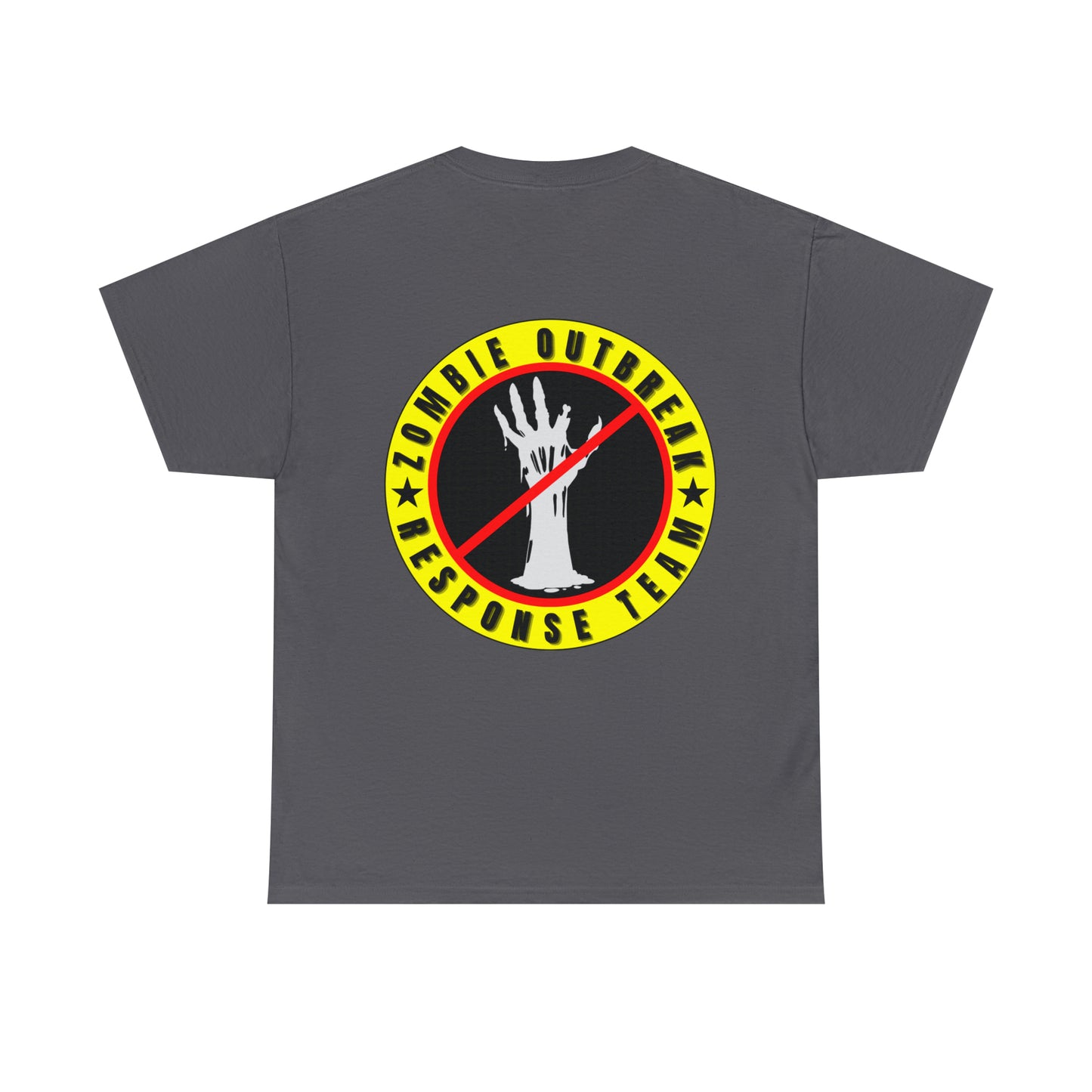 Zombie Outbreak - Response Team (model E) printed badge front/back Unisex Heavy Cotton Tee