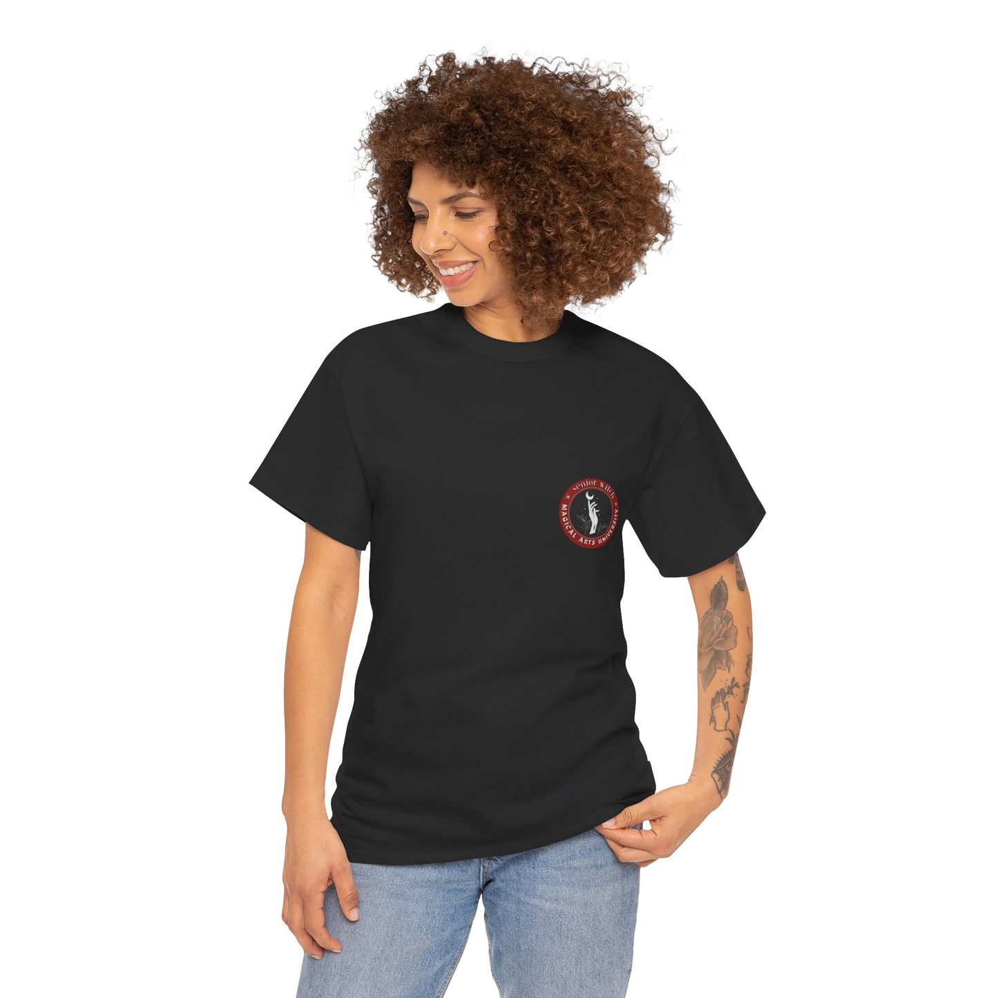 Senior Witch printed badge/Emblem front Unisex Heavy Cotton Tee