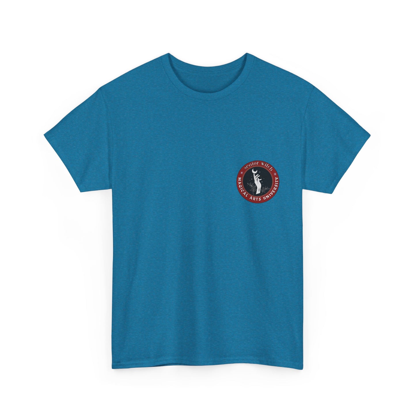 Senior Witch printed badge/Emblem front Unisex Heavy Cotton Tee