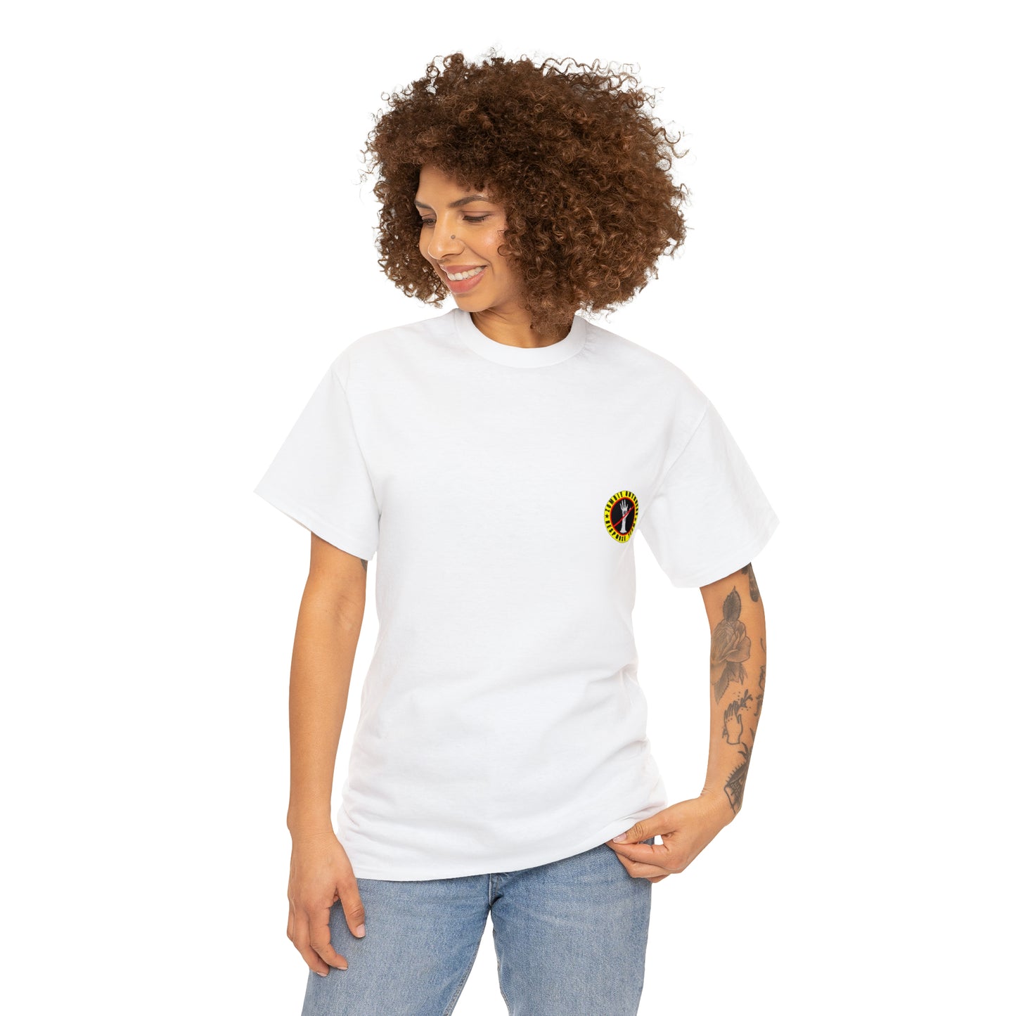 Zombie Outbreak - Response Team (model E) printed badge front/back Unisex Heavy Cotton Tee