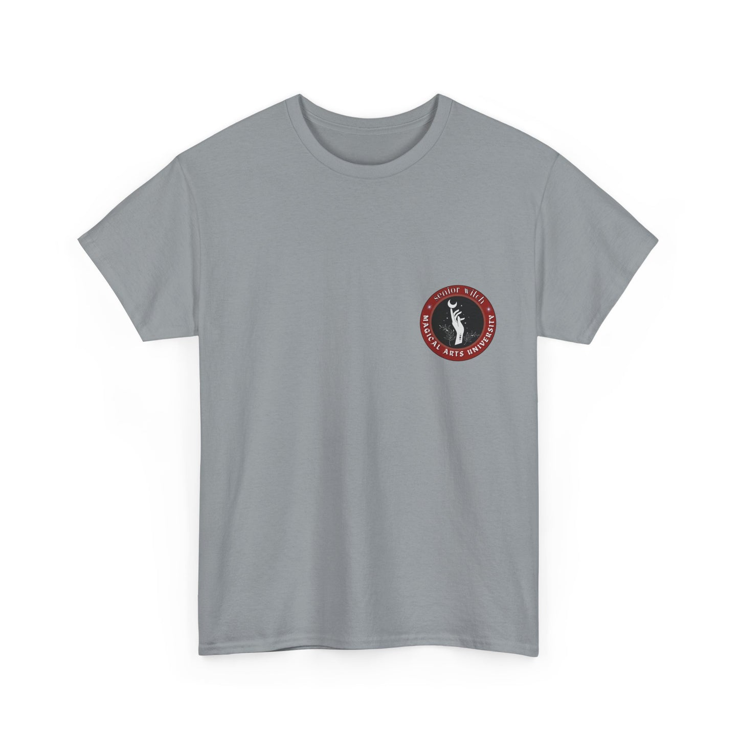 Senior Witch printed badge/Emblem front Unisex Heavy Cotton Tee