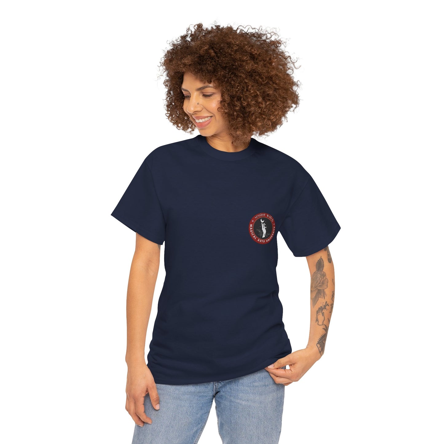 Senior Witch printed badge/Emblem front Unisex Heavy Cotton Tee
