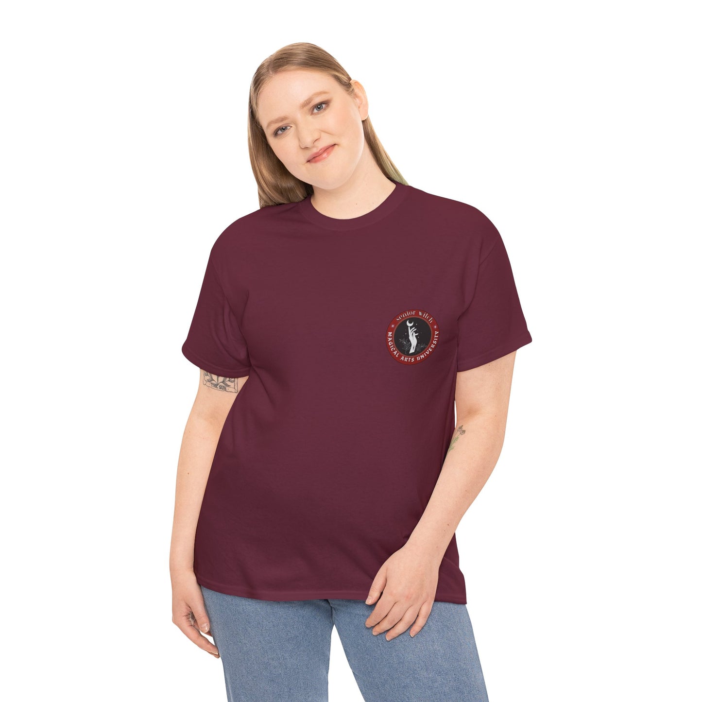 Senior Witch printed badge/Emblem front Unisex Heavy Cotton Tee