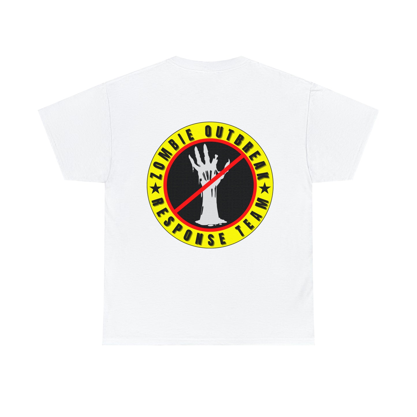 Zombie Outbreak - Response Team (model E) printed badge front/back Unisex Heavy Cotton Tee