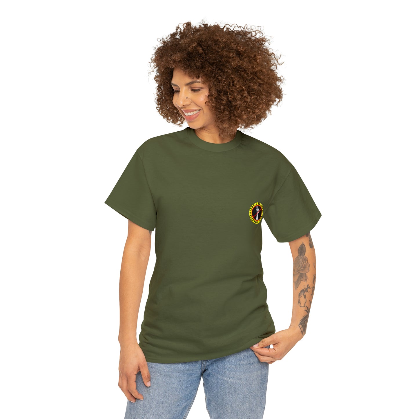 Zombie Outbreak - Response Team (model E) printed badge front/back Unisex Heavy Cotton Tee