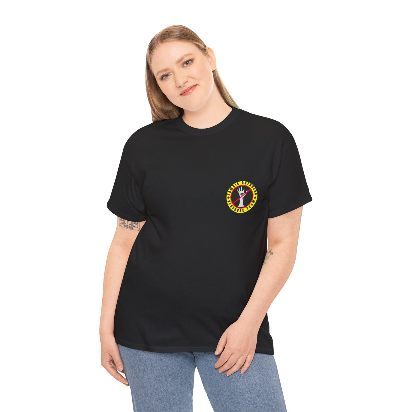 Zombie Outbreak - Response Team (model E) printed badge front/back Unisex Heavy Cotton Tee