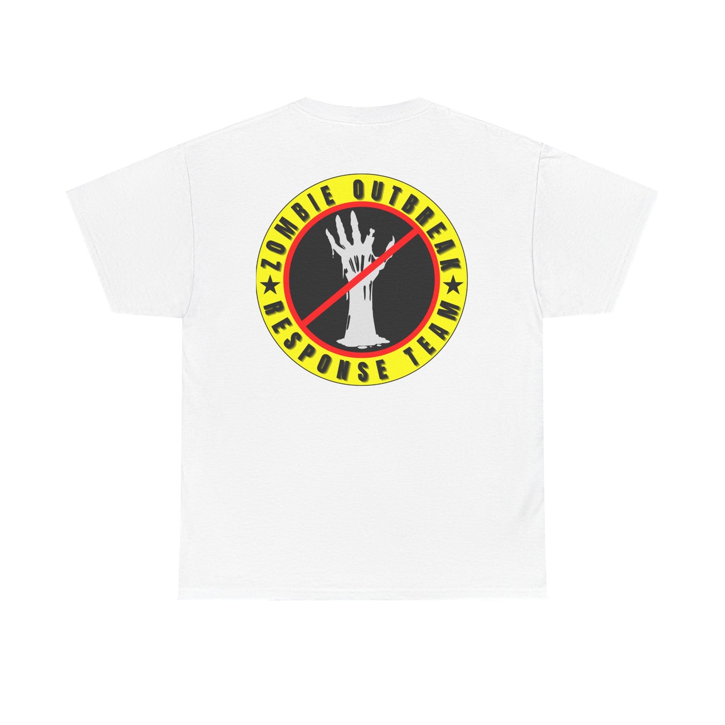 Zombie Outbreak - Response Team (model E) printed badge front/back Unisex Heavy Cotton Tee