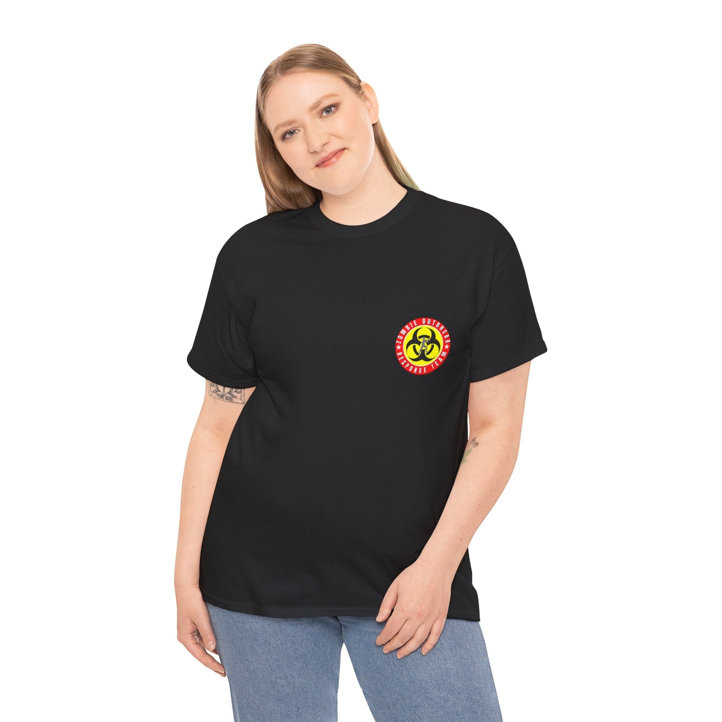 Zombie Outbreak - Response Team (model A) printed badge front/back Unisex Heavy Cotton Tee
