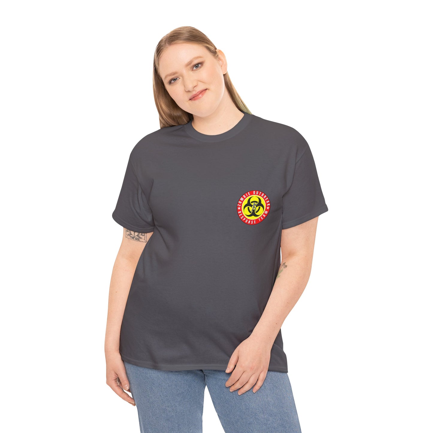 Zombie Outbreak - Response Team (model A) printed badge front/back Unisex Heavy Cotton Tee