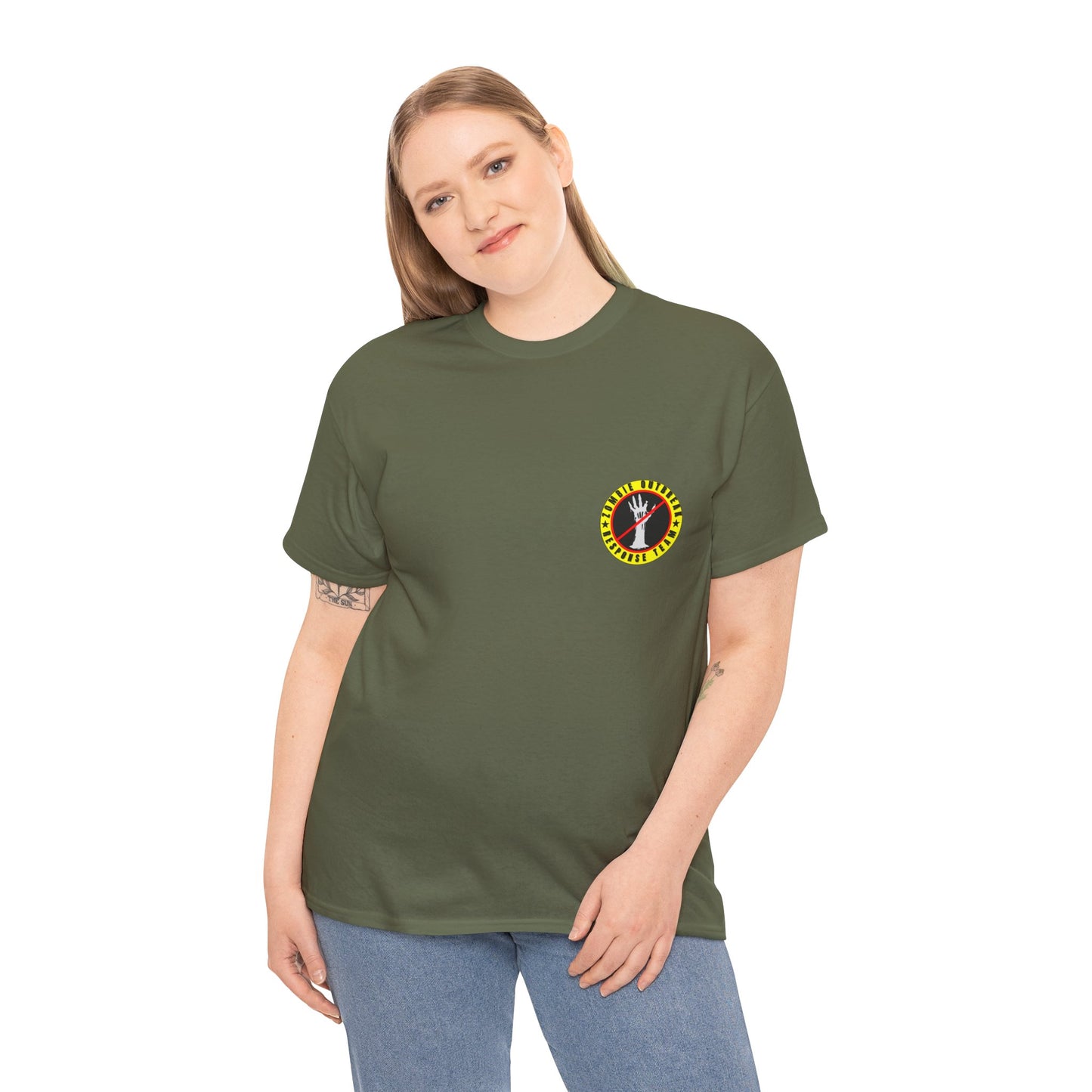 Zombie Outbreak - Response Team (model E) printed badge front/back Unisex Heavy Cotton Tee
