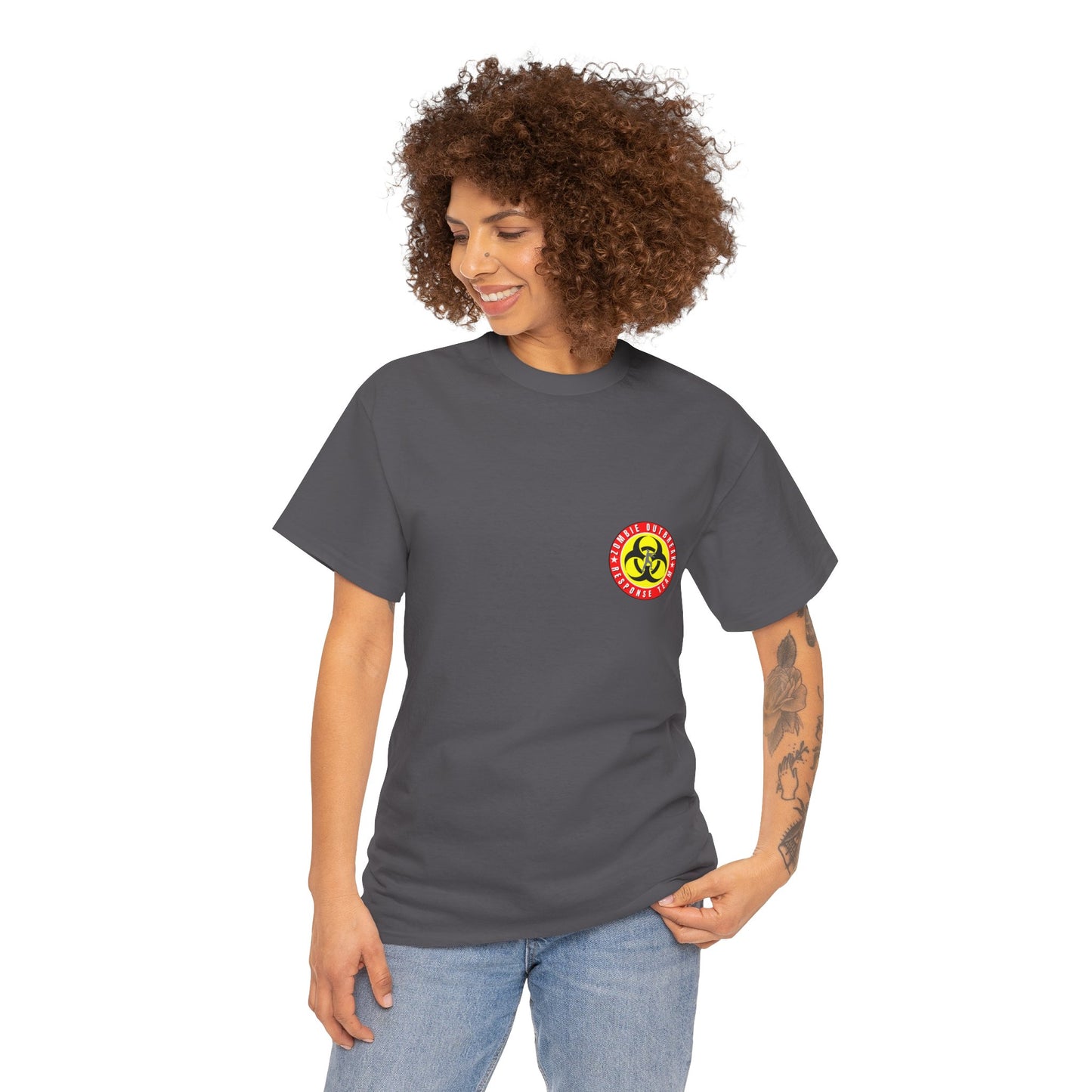 Zombie Outbreak - Response Team (model A) printed badge front/back Unisex Heavy Cotton Tee