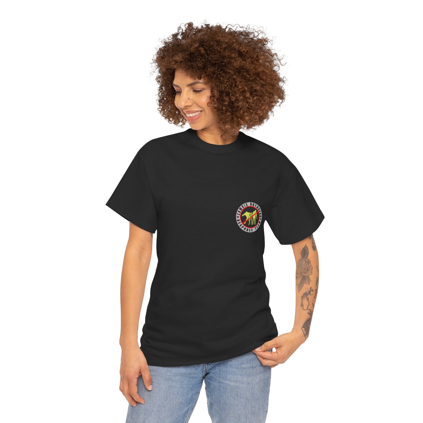 Zombie Outbreak - Response Team (model D) printed badge Front/Back Unisex Heavy Cotton Tee