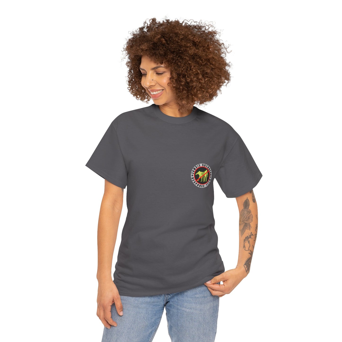 Zombie Outbreak - Response Team (model D) printed badge Front/Back Unisex Heavy Cotton Tee