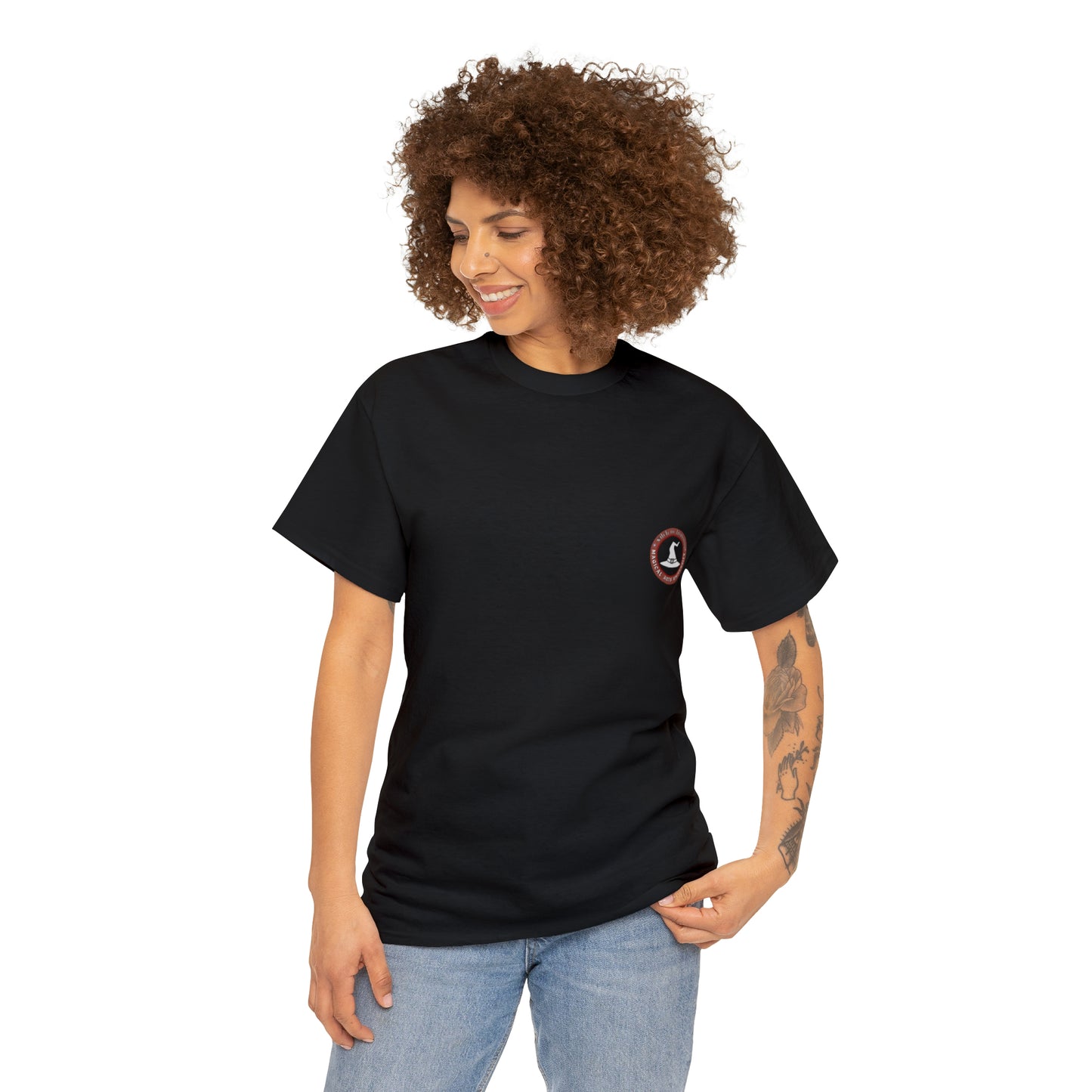 Witch in Training printed badge front/ Emblem back Unisex Heavy Cotton Tee