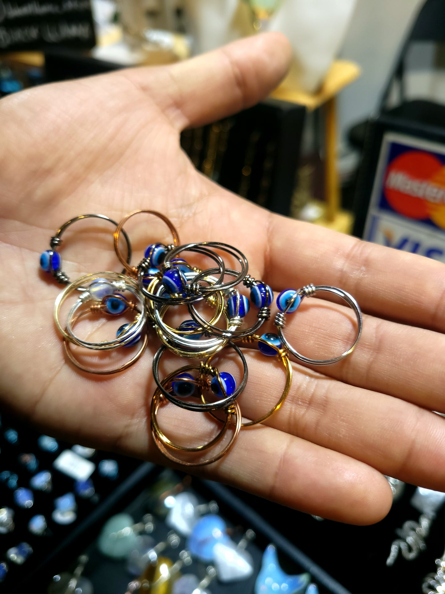 Evil Eye Wire Ring - Handmade