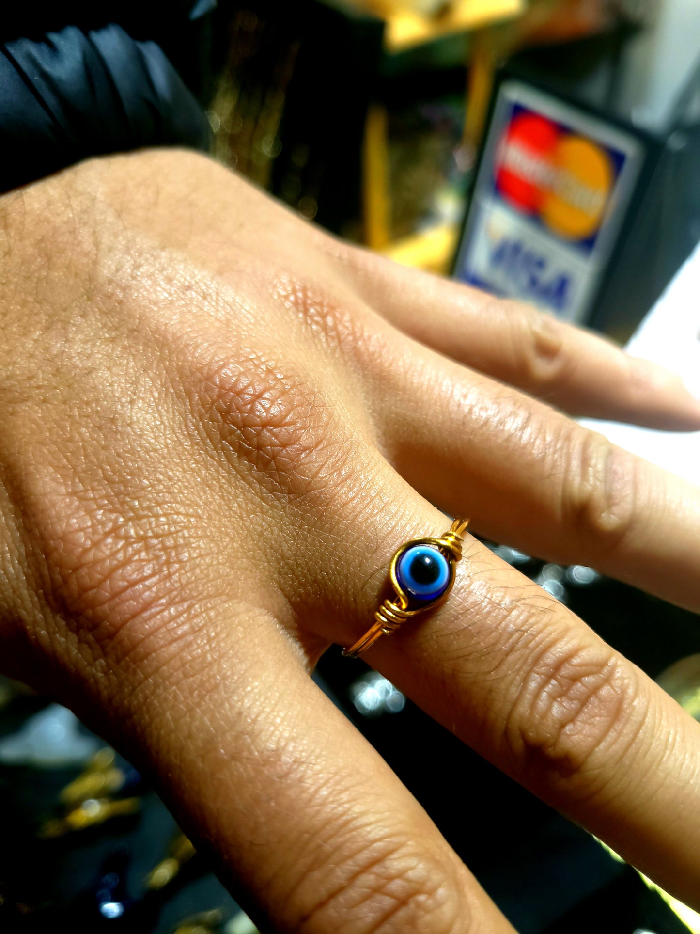 Evil Eye Wire Ring - Handmade