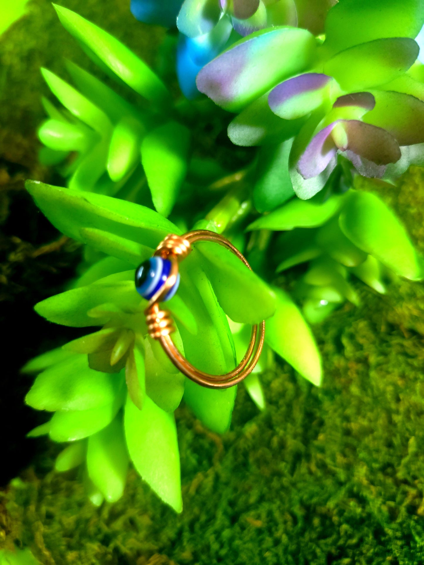 Evil Eye Wire Ring - Handmade