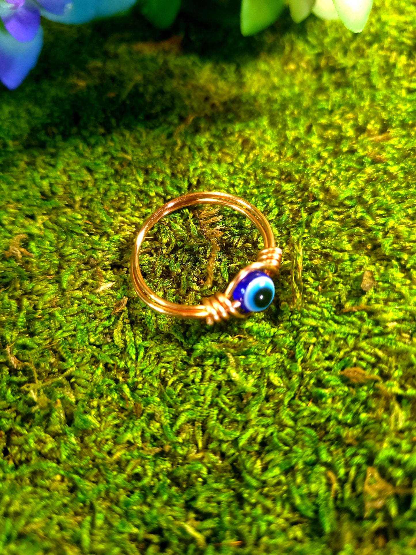 Evil Eye Wire Ring - Handmade